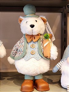URSO BRANCO EM PÉ AZUL E VERDE 38CM - PRÉ VENDA 2025