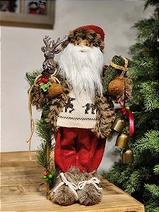 PAPAI NOEL EM PÉ XADREZ COM CAJADO DE ALÇE 45CM