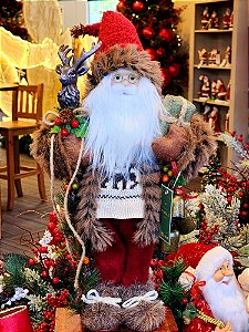 PAPAI NOEL EM PÉ XADREZ COM CAJADO DE ALÇE 45CM - PRÉ VENDA 2025