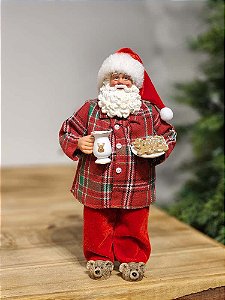 PAPAI NOEL COLECIONÁVEL DE PIJAMA VERMELHO 28CM