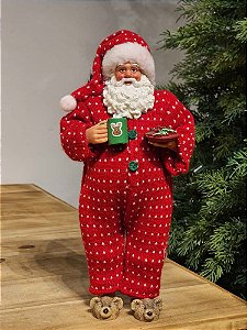 PAPAI NOEL COLECIONÁVEL DE PIJAMA VERMELHO 28CM