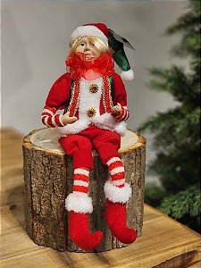 BONECO ELFO VERMELHO E VERDE 35CM