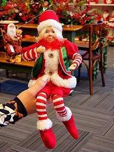 BONECO ELFO VERMELHO E VERDE 35CM - PRÉ VENDA 2025