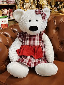 URSO BRANCO XADREZ VERMELHO E BRANCO 50CM