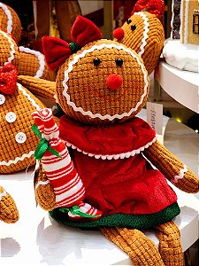 BONECO MENINA GINGERBREAD VERMELHO E BRANCO 48CM - PRÉ VENDA 2025