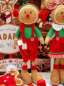 BONECO EM PÉ MENINO GINGERBREAD VERMELHO E VERDE 61CM - PRÉ VENDA 2025