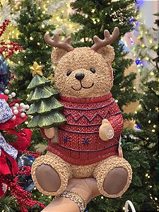 URSO EM RESINA COM SUETER VERMELHO E AZUL 29,5CM