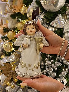 ANJO COM LED BRANCO E DOURADO 17,5CM - PRÉ VENDA 2025
