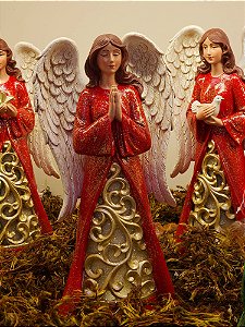 ANJO ORANDO COM LED VERMELHO E DOURADO 31CM - PRÉ VENDA 2025