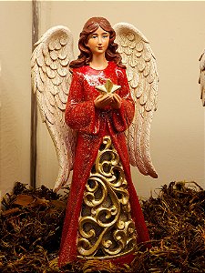 ANJO COM ESTRELA COM LED VERMELHO E DOURADO 31CM - PRÉ VENDA 2025