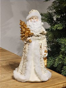 PAPAI NOEL RESINA DOURADO E CHAMPANHE 23CM