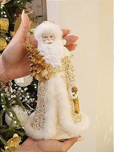 PAPAI NOEL RESINA DOURADO E CHAMPANHE 23CM - PRÉ VENDA 2025