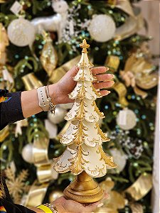 ÁRVORE EM RESINA DOURADO E CHAMPANHE 42CM - PRÉ VENDA 2025
