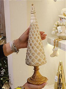 ÁRVORE EM RESINA DOURADO E CHAMPANHE 42CM - PRÉ VENDA 2025