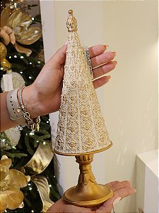 ÁRVORE EM RESINA DOURADO E CHAMPANHE 32CM - PRÉ VENDA 2025