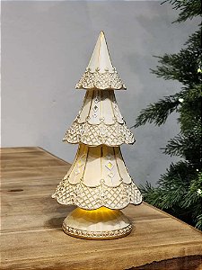 ÁRVORE EM RESINA DOURADO E CHAMPANHE COM LED 23,5CM