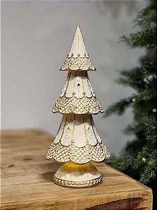 ÁRVORE EM RESINA DOURADO E CHAMPANHE COM LED 30,5CM