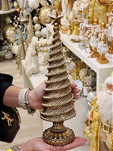 ÁRVORE EM RESINA ESPIRAL DOURADA 35,5CM - PRÉ VENDA 2025