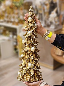 ÁRVORE DOURADA EM RESINA COM PÉROLAS 48CM - PRÉ VENDA 2025