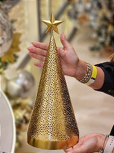 ÁRVORE EM METAL DOURADA COM PORTA VELA  36,5CM - PRÉ VENDA 2025