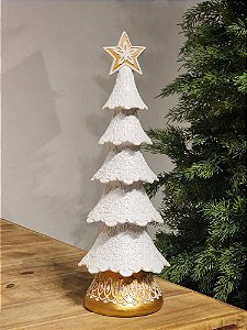 ÁRVORE EM RESINA BRANCA E DOURADA 37CM