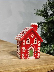 CASINHA DECORATIVA VERMELHA E BRANCA 12CM
