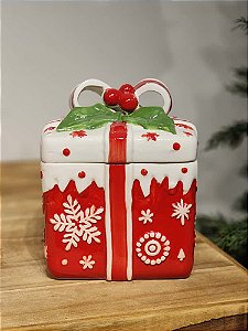 POTE DECORATIVO COM TAMPA VERMELHO E BRANCO 26CM