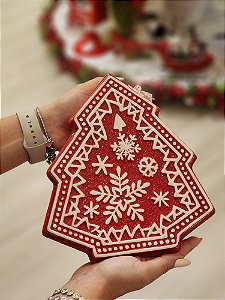 POTE DECORATIVO COM TAMPA ÁRVORE VERMELHA E BRANCA 21CM - PRÉ VENDA 2025