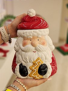POTE DECORATIVO COM TAMPA NOEL VERMELHO E BRANCO 25CM - PRÉ VENDA 2025