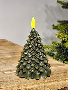 VELA EM CERA COM LED ÁRVORE VERDE 13,5CM