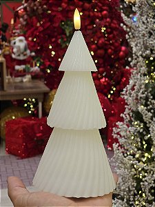 VELA EM CERA COM LED ÁRVORE BRANCA 22,5CM - PRÉ VENDA 2025