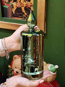 VELA DE VIDRO VERDE DECORATIVA COM LED 20CM - PRÉ VENDA 2025