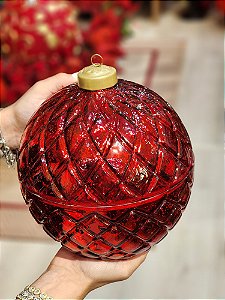 BOLA DE VIDRO DECORATIVA VERMELHA COM  LED 20CM - PRÉ VENDA 2025