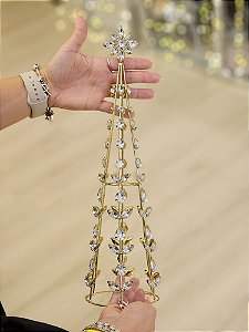 ÁRVORE CONE EM METAL DECORATIVA PRATA E DOURADA 37CM - PRÉ VENDA 2025
