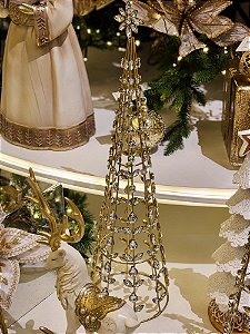 ÁRVORE CONE EM METAL DECORATIVA PRATA E DOURADA 52CM - PRÉ VENDA 2025
