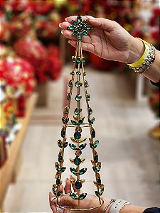 ÁRVORE CONE EM METAL DECORATIVA DOURADA E VERDE 37CM - PRÉ VENDA 2025