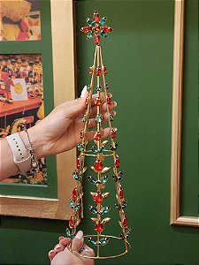 ÁRVORE CONE EM METAL DECORATIVA VERMELHO E VERDE 37CM - PRÉ VENDA 2025