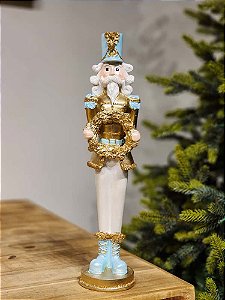 QUEBRA NOZES EM RESINA DOURADO E AZUL 40CM