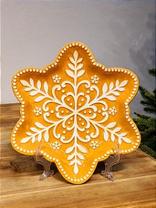 PRATO DECORATIVO FLOCO DE NEVE GINGERBREAD 26CM