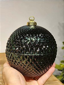 BOMBONIERE BOLA VERDE EM VIDRO 13CM