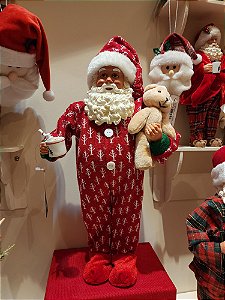 PAPAI NOEL COM PIJAMA VERMELHO COM URSO 45CM - PRÉ VENDA 2025