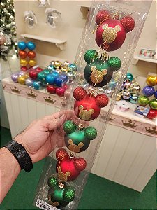 BOLA MICKEY COM GLITTER VERDE E VERMELHO 6CM KIT COM 6 UNIDADES - PRÉ VENDA 2025