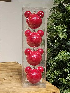 BOLA MICKEY VELUDO VERMELHO 8CM KIT COM 4 UNIDADES