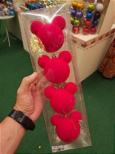 BOLA MICKEY VELUDO VERMELHO 8CM KIT COM 4 UNIDADES - PRÉ VENDA 2025