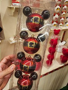 BOLA MICKEY ROUPA NOEL VERMELHO E PRETO 8CM KIT COM 4 UNIDADES - PRÉ VENDA 2025