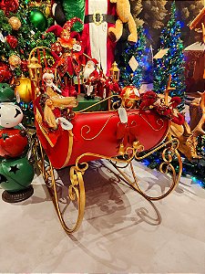 TRENO DECORATIVO EM METAL DE LUXO VERMELHO E DOURADO 143CM  - PRÉ VENDA 2025