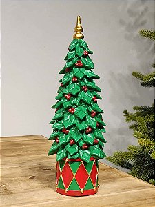 ÁRVORE DECORATIVA EM RESINA VERDE E VERMELHA 34CM