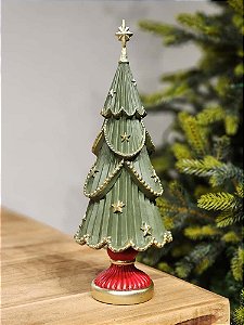 ÁRVORE DECORATIVA COM ESTRELAS EM RESINA VERDE E VERMELHA 31CM