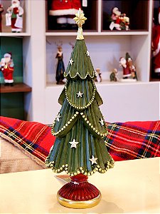 ÁRVORE DECORATIVA COM ESTRELAS EM RESINA VERDE E VERMELHA 31CM  - PRÉ VENDA 2025