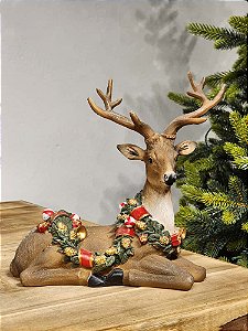RENA DECORATIVA DEITADA COM FESTÃO NATALINO 25CM